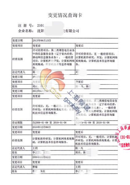 辽宁地区工商登记盖章机读档案查询